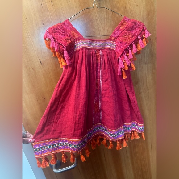 Girls Mer St. Barth Red Cotton Embroidered Flutter Sleeve Sundress size 2 - Picture 1 of 7